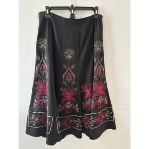 Sunny Leigh Womens Emboridered Midi Skirt Size 8 Whimsigoth Fairy Grunge Black
